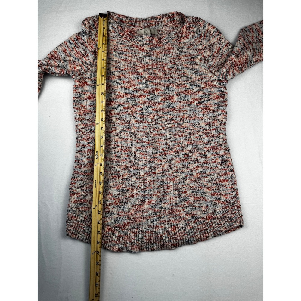 LOFT Womens Space Dye Crew Neck Sweater Red Blue White Marled Knit Size M - Picture 6 of 7
